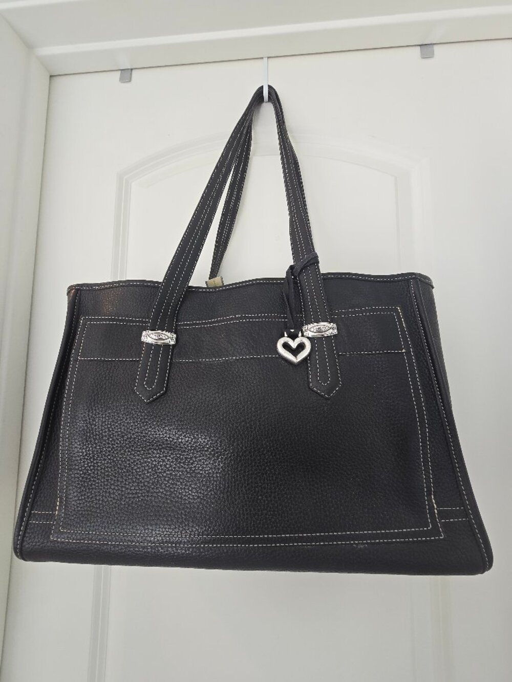 Vintage Like New Brighton Black Pebble Leather Silver Hardware Tote